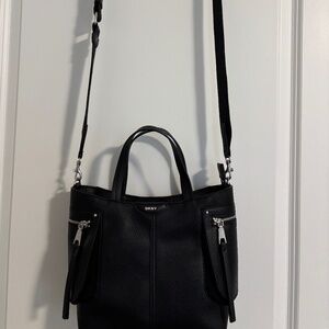 DKNY frame-style Handbag with Removable Cross Body Strap, Black, Vegan Leather